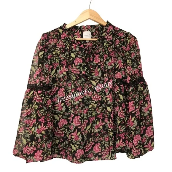 Misa Los Angeles Alicia Floral‎ Flare-Sleeve Blouse Small - Picture 5 of 12